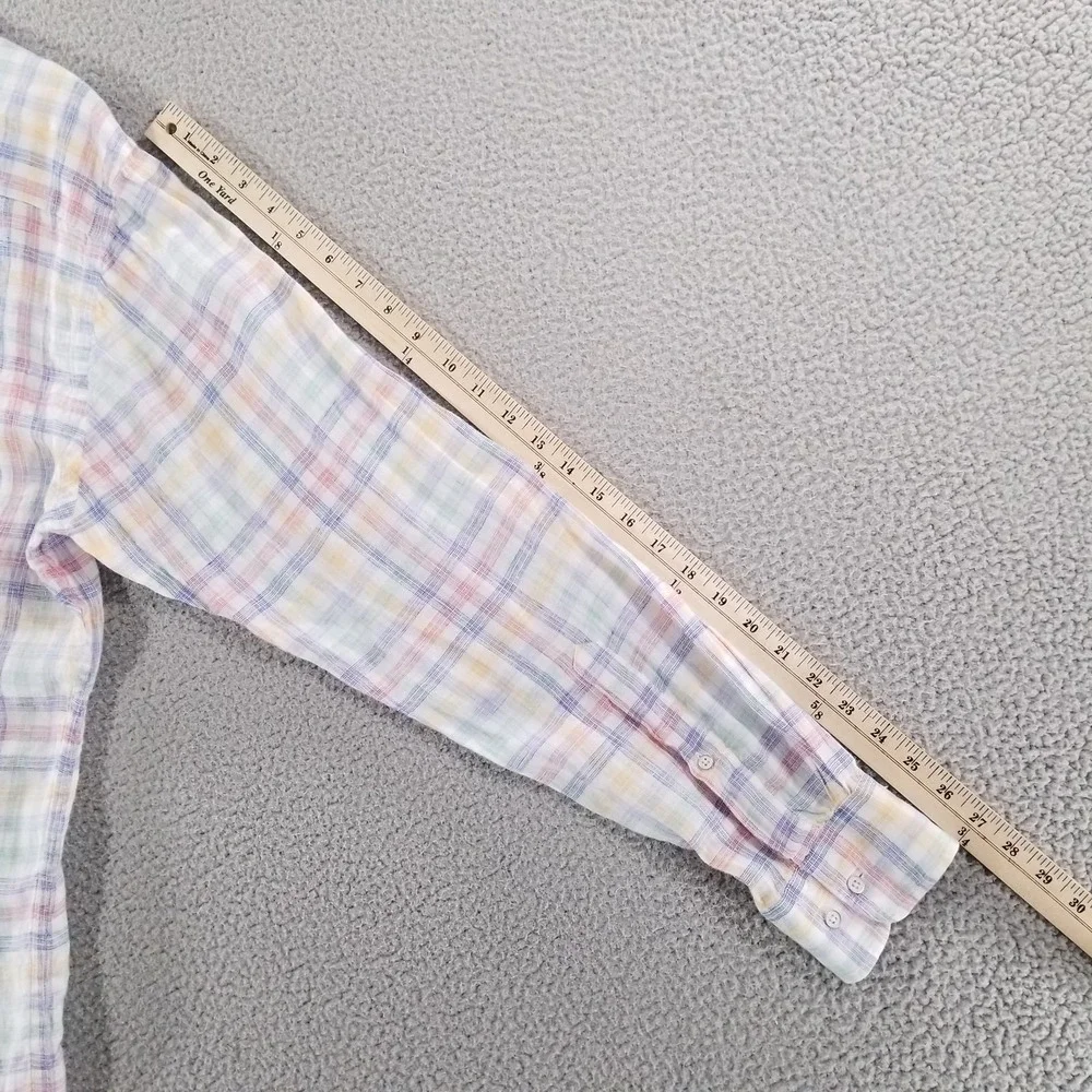 Peter Millar Shirt Mens Large White Colorful Plaid Crown Hammock Sport Linen
